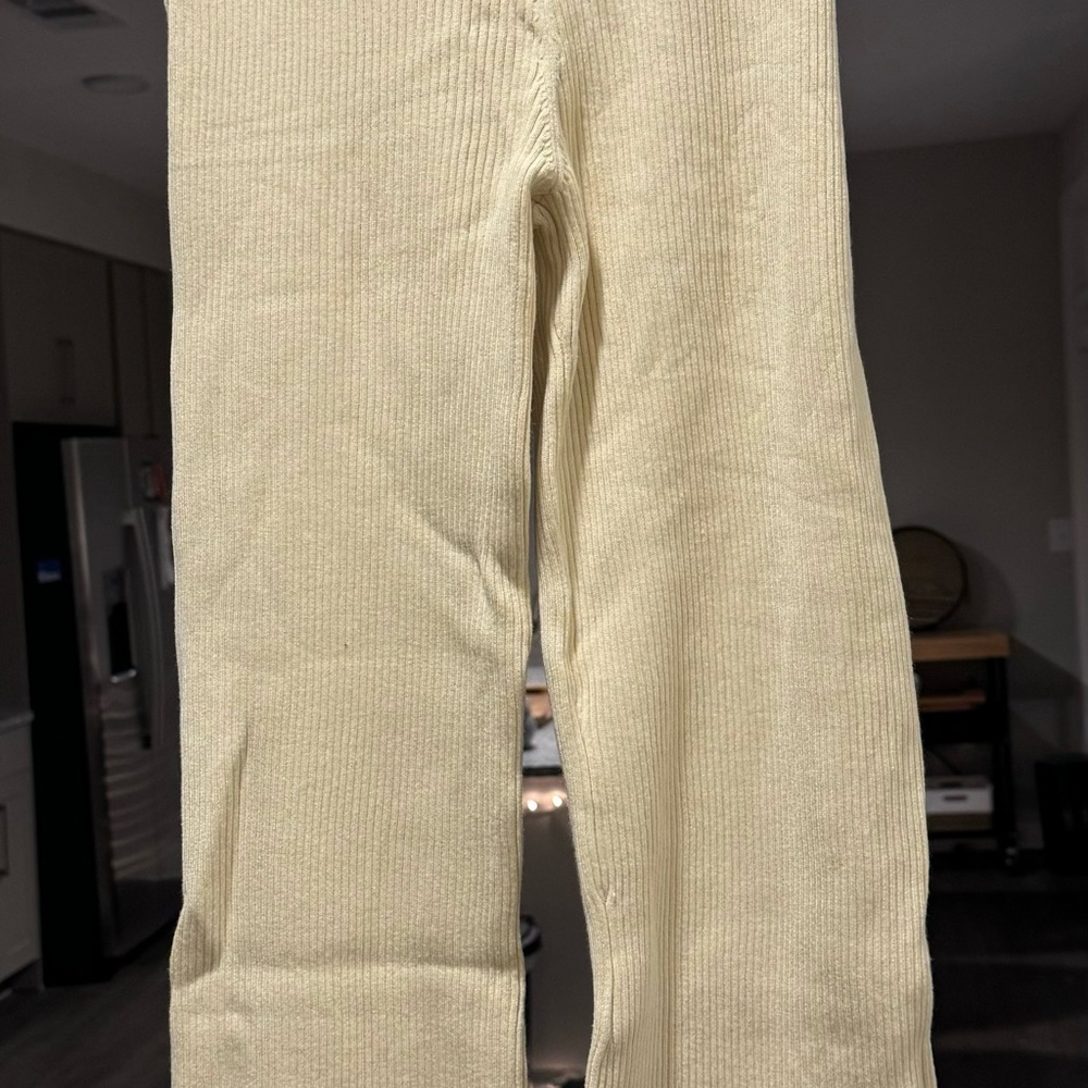 Cream Ribbed Flare Pants - Picture 2 of 4